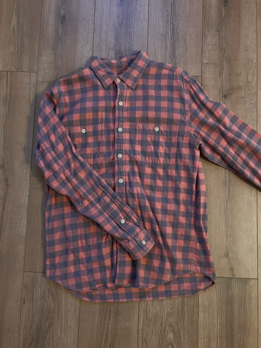J. Crew Men's Plaid Flannel Button-Up Shirt - Coral and Periwinkle